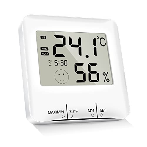 RUZIZAO Termometro Digital Casa Higrometro, Medidor de Temperatura y Humedad en Interiores, Sensor de Humedad para la Medición del Ambiente en el Hogar con Registro Máximo y Mínimo, Reloj y Alarma