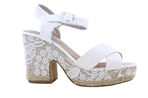 Sandalias de novia con tacon ancho esparto. Alpargatas con plataforma y pala cruzada. Color: Blanco Talla: 38