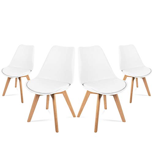 Mc Haus Lena Blanca x4 - Pack de 4 sillas de Comedor, diseño nórdico con Asiento Acolchado y Respaldo ergonómico