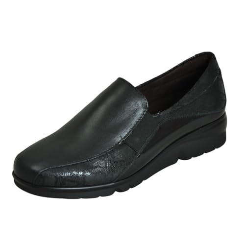 PITILLOS - 5304 Negro - Zapato mocasín de Piel, con cuña Baja, Suela de Goma para: Mujer Color: Negro Talla:37