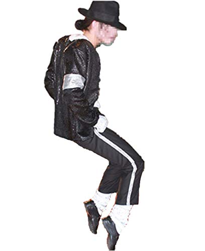 Disfraz de cosplay para hombre para hombre Michael J Cosplay Disfraz de adulto para niño MJ Cos 5pcs MJ Billie Jeans Chaqueta + pantalón + calcetines + Guante + sombrero (W:78-95kg H:175-190cm)