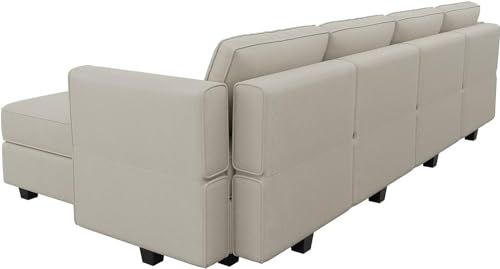 MF - Sofá modular con diván reversibles de terciopelo en forma de U/L con asiento de almacenamiento, color gris (forma de L)