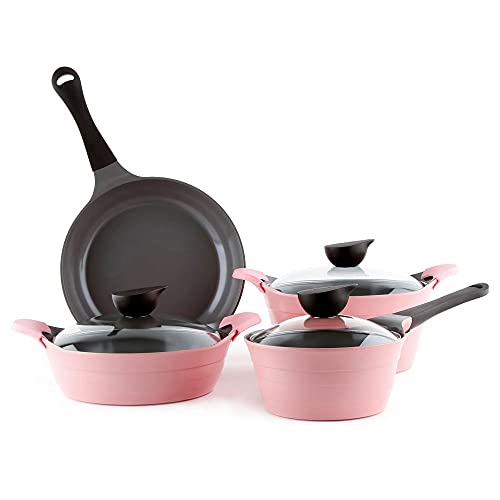 Neoflam Eela 7 Piece Ceramic Nonstick Cookware Set in Pink by Neoflam