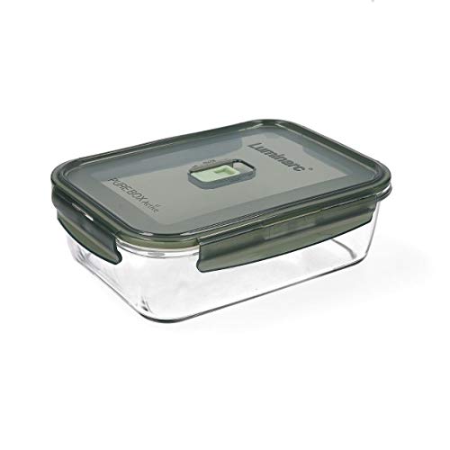 Luminarc Pure Box Active Recipiente hermético rectangular de vidrio, 197cl, color oliva