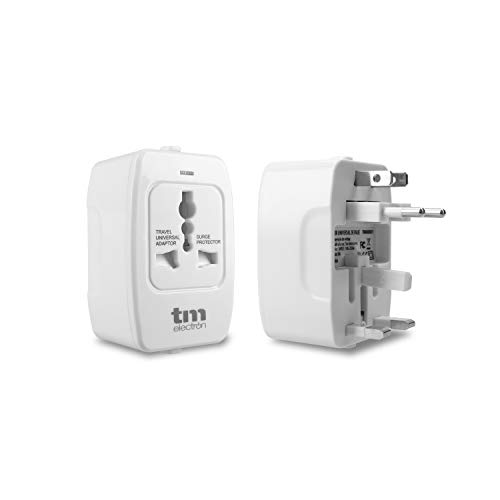TM Electron TMUAD021 Adaptador de Corriente Universal de Viaje, 4 configuraciones de enchufes, Compatible con más de 160 países y protección sobretensión