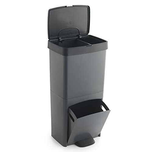 Cubo de basura o reciclaje 70L, VERTICAL, 2 Compartimentos, Papelera residuos, 76 cm, fácil gestión
