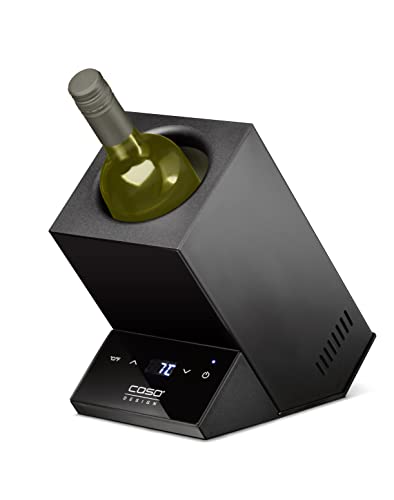 CASO WineCase One Black - Enfriador de vino de diseño para una botella, rango de temperatura de 5-18 °C, para botellas de hasta 9 cm de diámetro, sensor táctil, carcasa de acero inoxidable negra