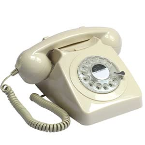GPO 746 Teléfono fijo de disco con estilo retro de los años 70 - Cable en espiral, Timbre auténtico - Marfil