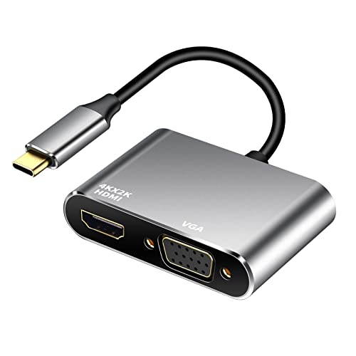 Adaptador USB C a HDMI VGA, 4K HDMI/1080P VGA USB-C 2 en 1 Hub Thunderbolt 3 a HDMI VGA convertidor para MacBook/Pro/Air, Chromebook Pixel, Dell XPS 13/15, Samsung Galaxy S22/S21/S20, más