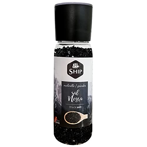 Ship - Sal Negra Gruesa - Formato de Molinillo de 370 gramos - Condimento Culinario Original de España - Ofrece una Composición Alta en Minerales