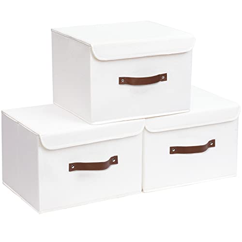 Yawinhe 3 PCS Cajas de Almacenaje con Tapa, Cajas de Almacenamiento Plegables, Cajas Organizadoras, para Ropa, Blanco, 38x25x25cm, SNK018WL