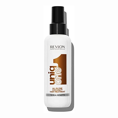 Revlon Professional UniqOne Protector Térmico Cabello, Acondicionador Pelo, Tratamiento Hidratante para el Pelo en Spray sin Aclarado, Fragancia Coco, 150 ml