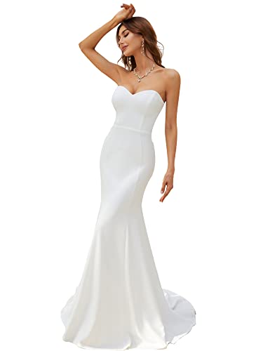 Ever-Pretty Vestido de Novia sin Tirantes Largo para Mujer Sirena Corte Imperio Elegant Blanco 36