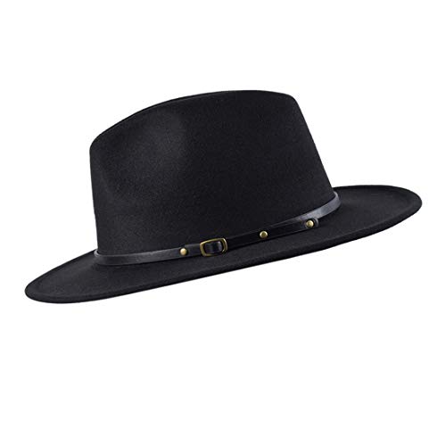 besbomig Sombrero Fedora Sombreros de Sombrerera de Jazz para Hombres Mujer - Sombrero de ala Ancha Fieltro de Lana,Negro