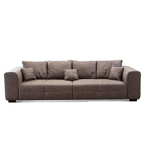 CAVADORE Big Sofa Mavericco - Sofá (cojín Incluido, tamaño XXL, con Asiento Profundo y diseño Moderno, 287 x 69 x 108 cm, imitación de Piel), Color marrón