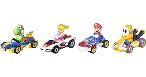 Hot Wheels Mario Kart Pack con 4 Mini Coches de Juguete con Personaje, Regalo para Niños +3 Años (Mattel GWB38)