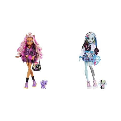 Monster High Frankie Stein Muñeca con Accesorios 4 años & Clawdeen Wolf Muñeca articulada con Mascota y Accesorios de Moda, Juguete +4 años (Mattel HHK52)