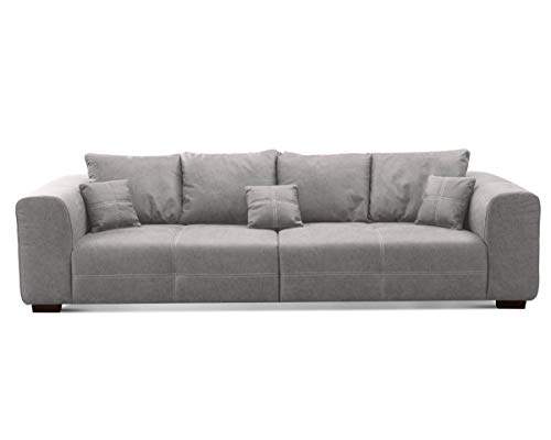 CAVADORE Big Sofa Mavericco - Sofá (cojín Incluido, tamaño XXL, con Asiento Profundo y diseño Moderno, 287 x 69 x 108 cm, imitación de Piel), Color Gris