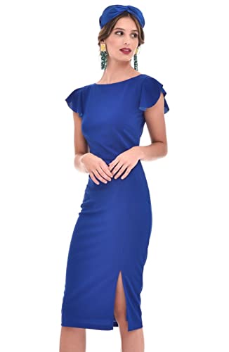 TONALA | Vestido Rita Corto Mujer Fiesta Elegante Primavera Verano Espalda Descubierta Invitada Boda Comunión Coctel (Azul Pavo, L)