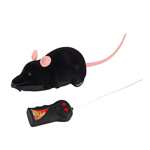 Ratón de peluche electrónico Rosenice con mando a distancia, juguete para gatos, perros y niños (negro)