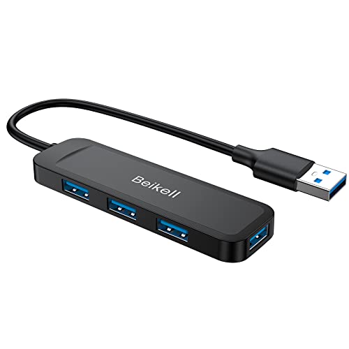 Beikell Hub USB 3.0, Data Hub USB 4 Puertos Ultra Fino Alta Velocidad para Macbook, Mac Pro/Mini, iMac, Surface Pro, XPS, Llaves USB, Notebook PC, Portátil, Discos Duros Externos, etc.