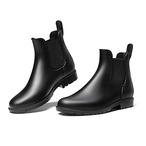 DREAM PAIRS Botas de Agua Mujer Chelsea Zapatos de Lluvia Impermeable Wellington Botines de Goma de Moda Flexible y Antideslizante NEGRO SDRB2201W-E Talla 39 (EUR)