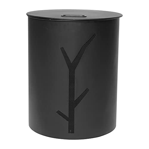 RUECAB - Caja de pellets de madera, pellets redondo para estufa Cubo de metal con tapa Papelera negra sobre ruedas Ø38,5 x 50,5 cm, 2851