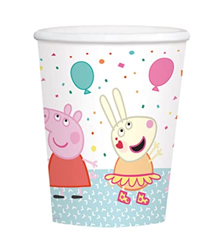 Lote de 24 Vasos de Cartón Infantiles Decorativos 'Peppa Pig'. Vajillas y Cuberterías Juguetes y Regalos Baratos para Fiestas de Cumpleaños, Bodas, Bautizos, Comuniones y Eventos.  