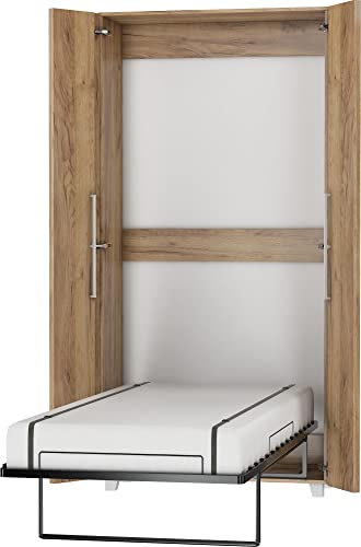 BIM Furniture Cama de pared con diseño de oso de peluche, 90 x 200 cm, cama plegable vertical, armario con cama plegable integrada, cama funcional con somier (Craft Gold)