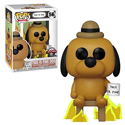 Figura de vinilo de Funko Pop! con diseño de un perro con taza con texto «This is fine», exclusiva de Entertainment Earth