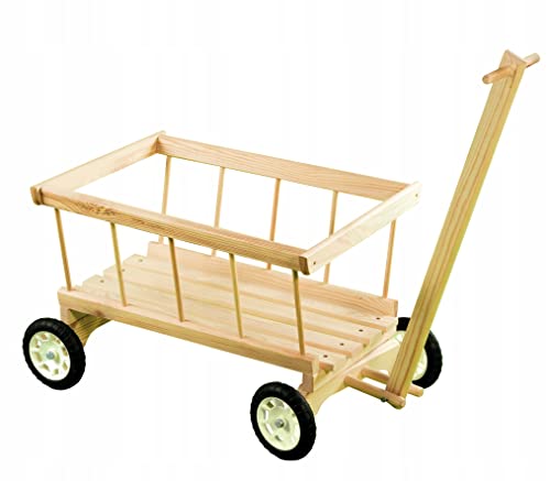 COIL Carro de escalera, carrito de mano, cochecito de juguete, hecho a mano, de madera, carro de madera, decoración de jardín, ruedas delanteras giratorias, autoensamblaje (pequeño)