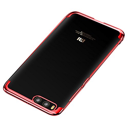 BLUGUL Funda Xiaomi Mi 6, Electroplating Coloring, Ultra Fina, Transparente Suave TPU Silicona Cover Claro Case para Xiaomi 6 Rojo