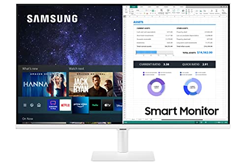 SAMSUNG LS32AM503NUXEN - Monitor Smart M5 de 32'' Full HD, Blanco, 1920x1080, Altavoces, Conectividad Móvil, Mando a Distancia y Aplicaciones de Smart TV (Netflix, Prime TV, Youtube)