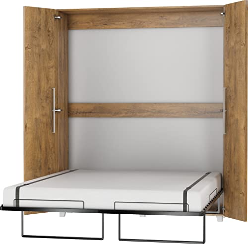 BIM Furniture Cama de pared con armario Teddy de 160 x 200 cm, armario vertical plegable de pared, armario con cama plegable integrada, cama funcional con somier de láminas (roble burdeos)