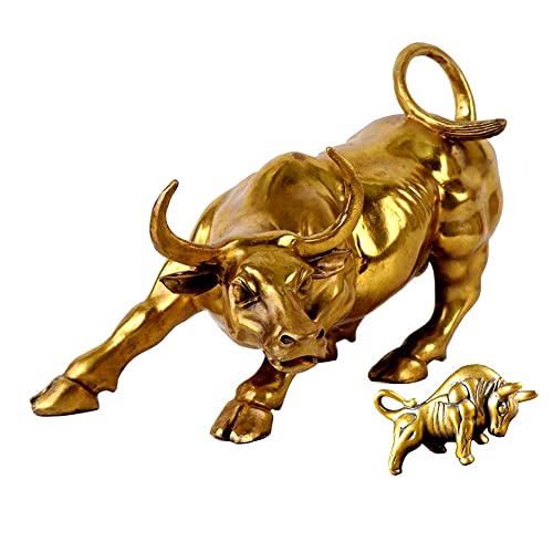 Wall Street - Escultura de toro de bronce para decoración del hogar, representa la vida, buena suerte, Feng Shui riqueza (dos toros)
