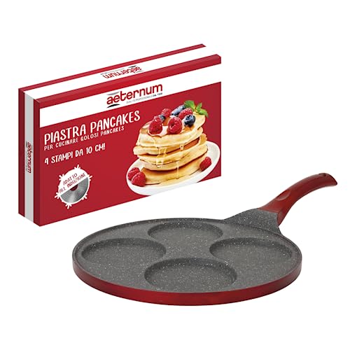 Aeternum Placa Pancake de 4 agujeros, color rojo, diámetro 26 cm, apta para inducción, aluminio, rojo