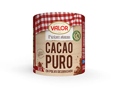 Valor - Cacao puro soluble en polvo desgrasado 0% Azúcares añadidos. Sin gluten. Ideal para Desayunos y Repostería. Intenso Sabor y Aroma - 250 Gramos