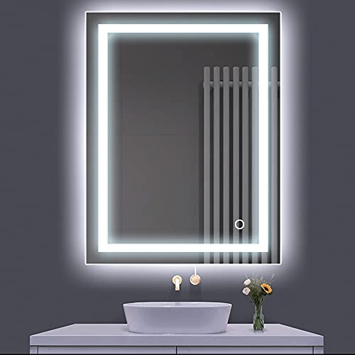 espejo baño, espejo baño con luz, Interruptor táctil, 22W, esquinas redondeadas, impermeable, LED blanco frío, 50 * 70cm