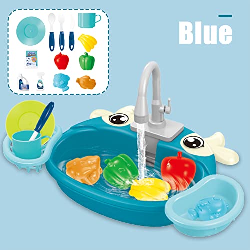 Wpond Juguetes de fregadero de cocina, juguete de cocina de juguete de Simulación, fregadero de agua con circulación eléctrica, juguetes para padres e hijos, regalos educativos para niños Azul