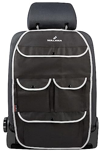 WALSER 30032 Organizador para niños, bolsa para el asiento trasero Lucky Tom en negro/gris | protector del asiento del coche con protección respaldo