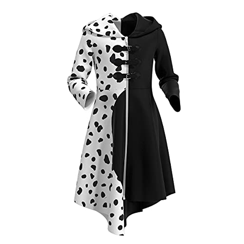 OBEEII 101 Dalmatiens Cruella De Vil Disfraz Niña Vestido Abrigo para Halloween Cosplay Fiesta de Cumpleaños Dress Up Disfraz, Cruella02, 9-10 Años