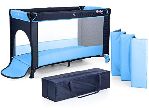 Moolino Fun - Cuna de viaje, 125 x 70 cm, plegable, con bolsa de transporte y apertura lateral, desde el nacimiento hasta los 15 kg, multicolor azul azul