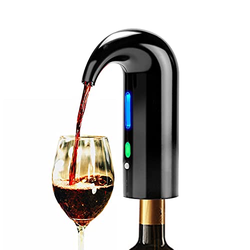 Decantador de vino y aireador，bomba vacio vinos electrico dispensador inteligente de un solo botón buenos para regalar de fiestas familiares de barbacoa (Black)