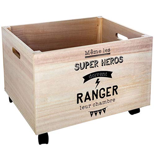 Atmosphera - Caja de madera para almacenar juguetes, con ruedas, 50 x 40 x 36 cm