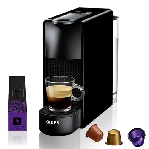 Krups Nespresso Essenza Mini XN1108 - Cafetera monodosis de cápsulas Nespresso, compacta, 2 programas de café,19 bares, apagado automático, color negra, incluye kit bienvenida