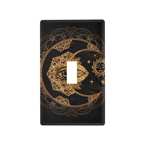 Golden Crescent Moon and Sun - Cubierta de interruptor de luz de palanca única, placa de pared decorativa para interruptor de casa, 4.5 x 2.75 pulgadas, astrología, alquimia y símbolo mágico
