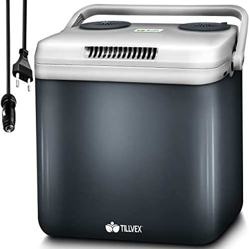 tillvex Nevera portátil eléctrica de 32 litros | Mini Nevera portátil de 230 V y 12 V para vehículos Coches Camping | Enfría y calienta | Modo ecológico (Gris)