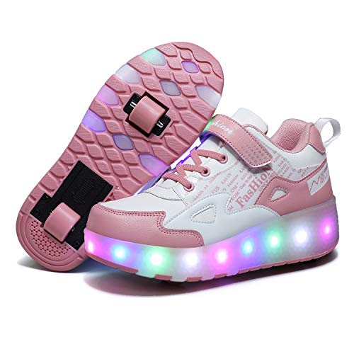 Aizeroth USB Recargar Skateboarding Zapatos Luces LED Coloridos Parpadeante Zapatos de Skate Rueda Doble Zapatillas Calzado Deportes de Exterior Gimnástico Sneakers Regalo de cumpleaños para niños