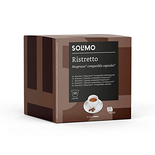 Marca Amazon - Solimo Cápsulas de café Ristretto compatibles con Nespresso, 100 cápsulas (2 x 50) - Certificado por Rainforest Alliance