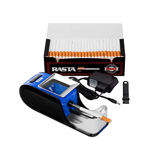 JEVX Maquina Liadora de Tabaco + 200 Tubos de cigarrillos con Filtro Rasta - Entubador Electrico para Llenado de Cigarros - Entubadora Electrica para Liar Tubos de Tabaco Picado Azul